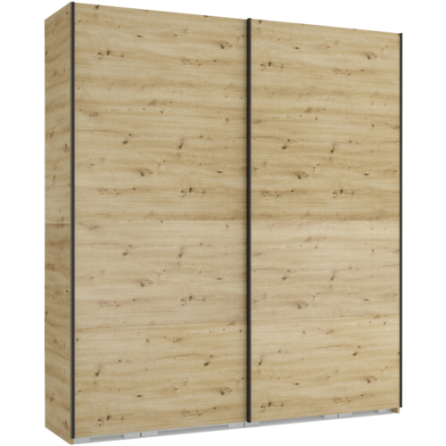 FŐNIX 214 cm tolóajtós gardrób - Artisan Tölgy / Fekete profil