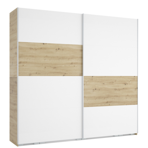 FŐNIX 254 cm tolóajtós gardrób - Artisan Tölgy / Rusztik Fehér / Szürke profil