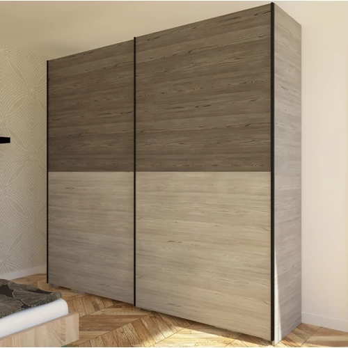 FŐNIX 254 cm tolóajtós gardrób - Katthult / Sötét Katthult / Fekete profil