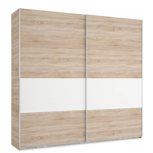 FŐNIX 254 cm tolóajtós gardrób - Sonoma Tölgy / Rusztik Fehér / Szürke profil