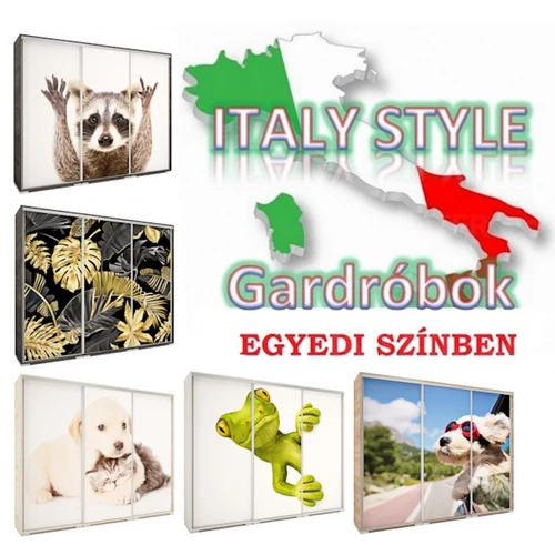 ITALY STYLE 239 cm tolóajtós gardrób - VÁLASZTHATÓ SZÍNEKBEN