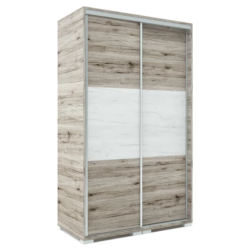 LUX 120 cm tolóajtós gardrób - San Remo (korpusz-ajtó) / Fehér Tölgy (betét)