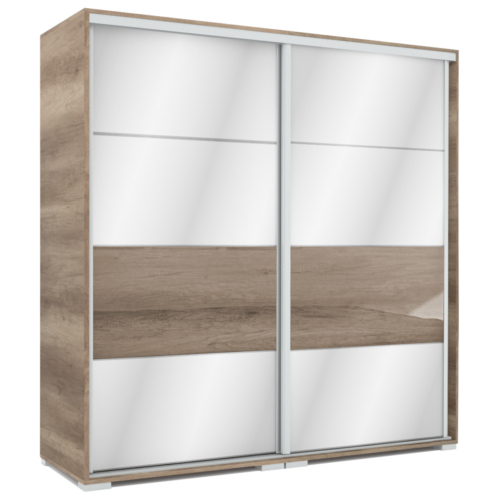 MIRROR 200 cm tükrös tolóajtós gardrób - Canyon Tölgy / Magasfényű Canyon Tölgy betét