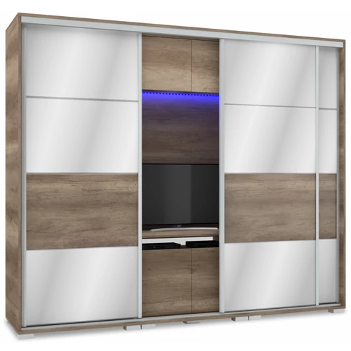 MIRROR 239 cm tükrös TV-s gardrób - Canyon Tölgy / Magasfényű Canyon Tölgy