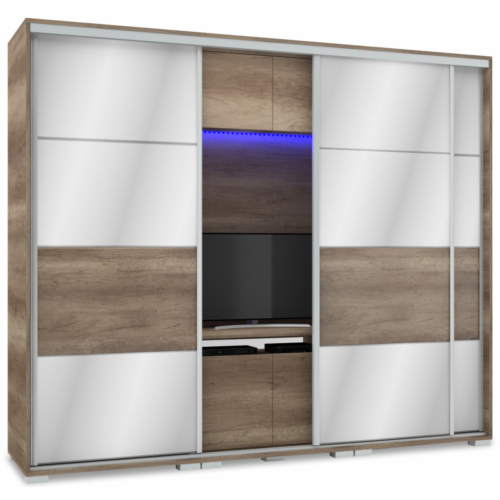 MIRROR 239 cm tükrös TV-s gardrób - Canyon Tölgy / Magasfényű Canyon Tölgy