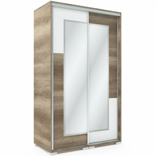 NEO 120 cm tolóajtós tükrös gardrób - Canyon Tölgy / Rusztik Fehér betét