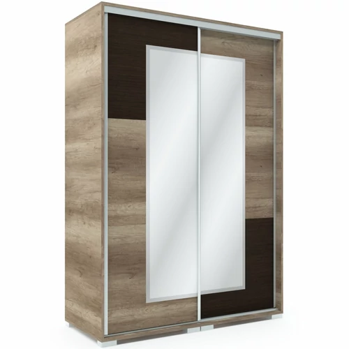 NEO 140 cm tolóajtós tükrös gardrób - Canyon Tölgy / Finom Barna betét