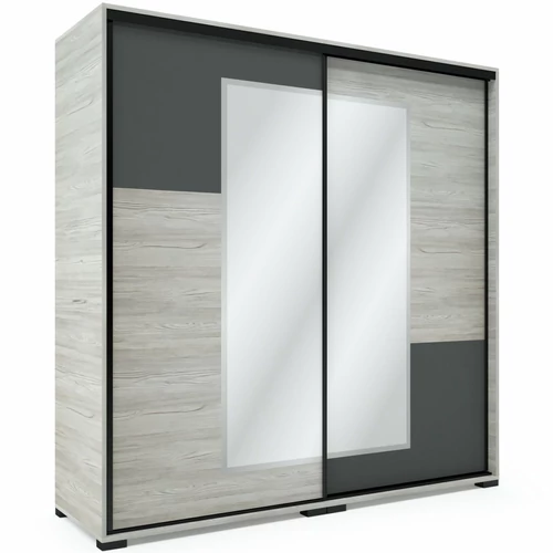 NEO 200 cm tolóajtós tükrös gardrób - Katthult / Matt Sötétszürke betét / Fekete profil
