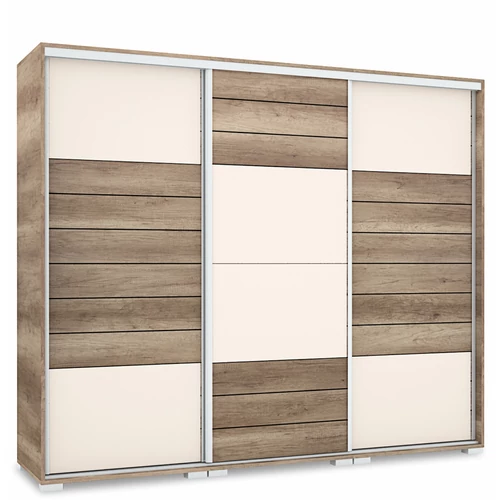 NÍLUS 239 cm magasfényű gardrób - Canyon Tölgy / Magasfényű Beige üveg