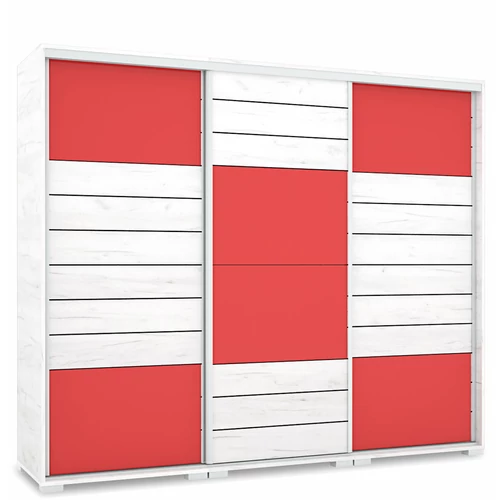 NÍLUS 239 cm magasfényű gardrób - Fehér Tölgy / Magasfényű Piros üveg