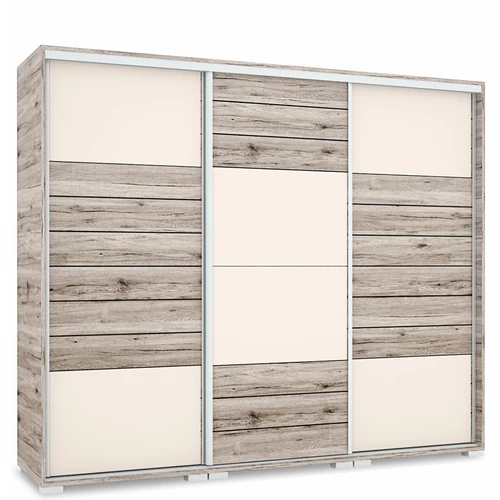 NÍLUS 239 cm magasfényű gardrób - San Remo / Magasfényű Beige üveg