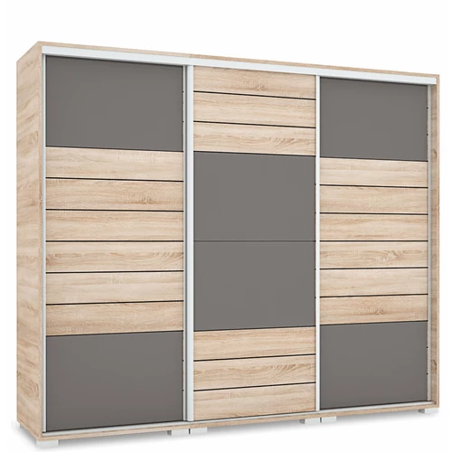 NÍLUS 239 cm magasfényű gardrób - Sonoma Tölgy / Magasfényű Antracit üveg