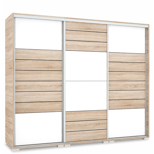 NÍLUS 239 cm magasfényű gardrób - Sonoma Tölgy / Magasfényű Fehér üveg