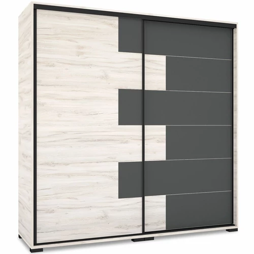 STONE 200 cm tolóajtós gardrób - Justus Tölgy / Matt Sötétszürke / Fekete profil