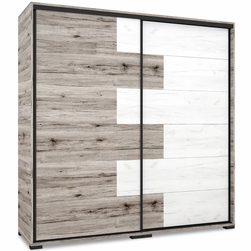 STONE 200 cm tolóajtós gardrób - San Remo / Fehér Tölgy / Fekete profil