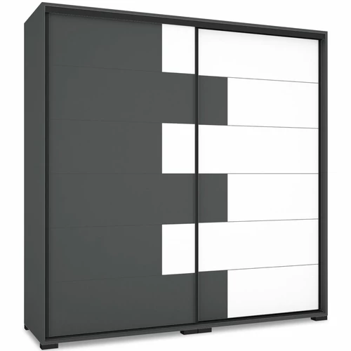 STONE 200 cm tolóajtós gardrób - Matt Sötétszürke / Rusztik Fehér (Erezett Fehér) / Fekete profil