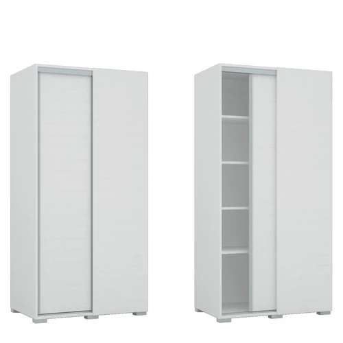 Tolóajtós Gardrób Sarokelem 4db polccal 100 cm  - Rusztik Fehér (Erezett Fehér)
