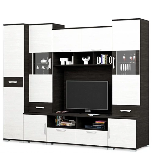 BASEL nappali szekrénysor 265 cm LED világítással - Nero / Bianco