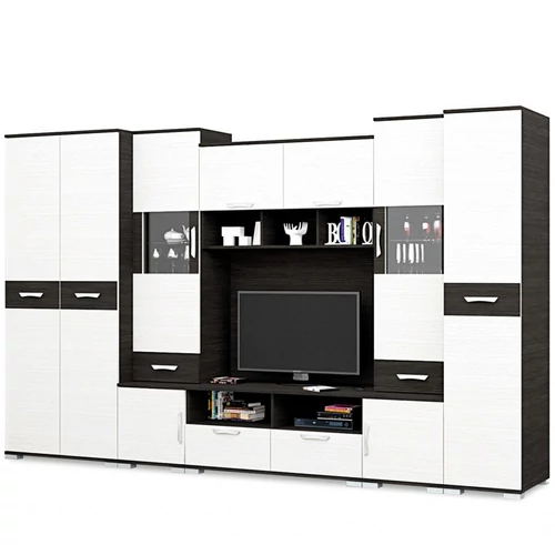BASEL nappali szekrénysor 355 cm LED világítással - Nero / Bianco