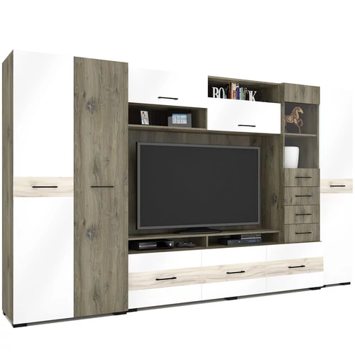 HAVANNA nappali szekrénysor 345 cm - Sötét Justus Tölgy / Magasfényű Fehér