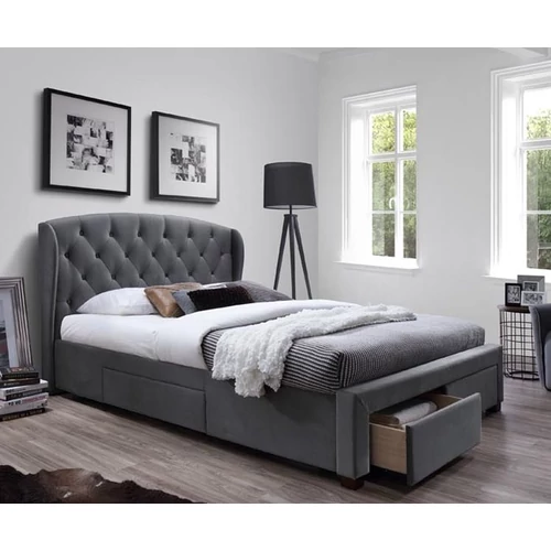 SABRINA ágykeret ágyráccsal és ágyneműtartó fiókokkal 160x200 cm - Szürke / Dió