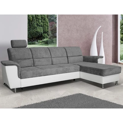 SANTIAGO ROH sarokülő ágyfunkcióval és ágyneműtartóval - Fehér / Matrix 16 szürke - JOBBOS(OTM-3F)